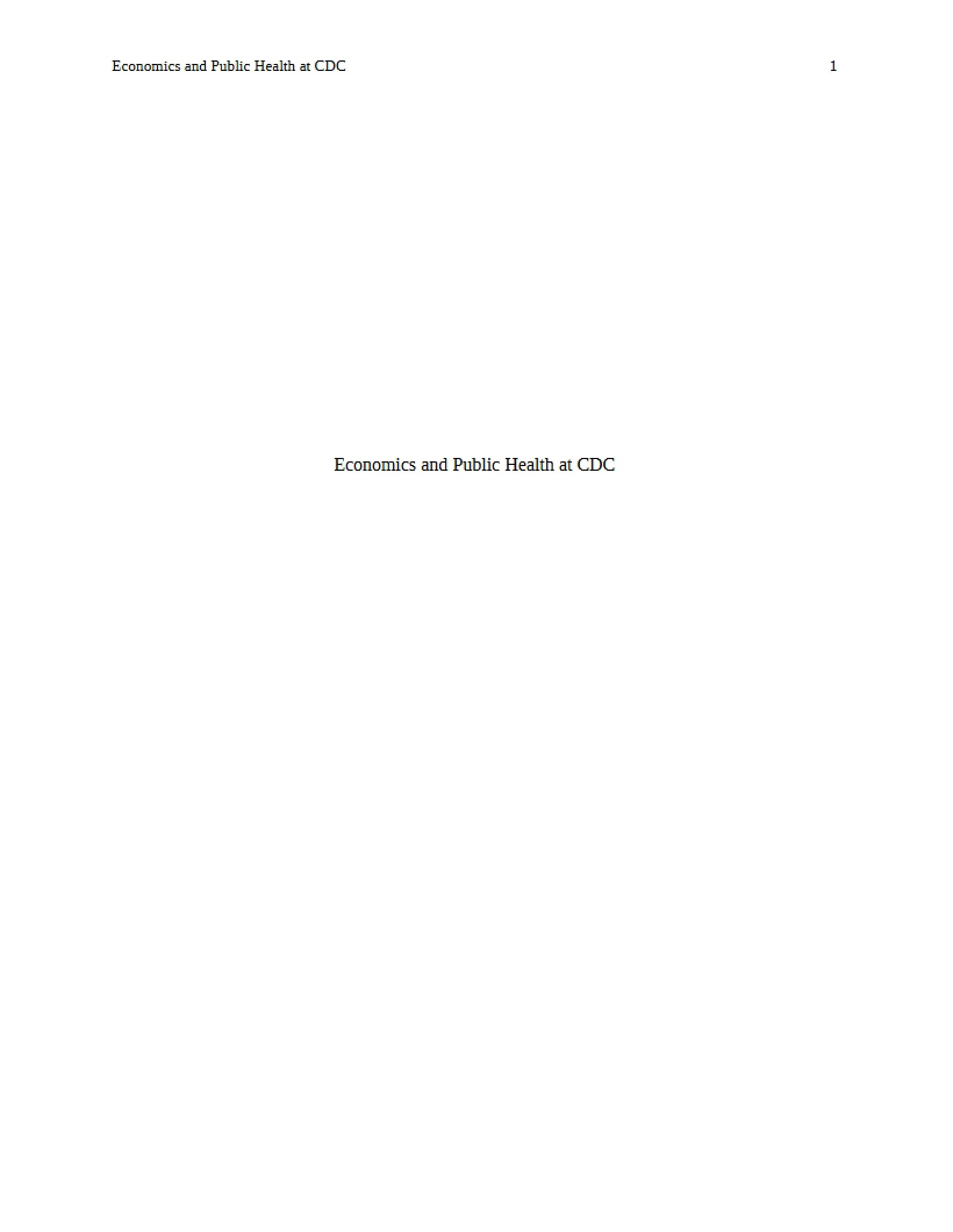 CDC Public Health and Economics