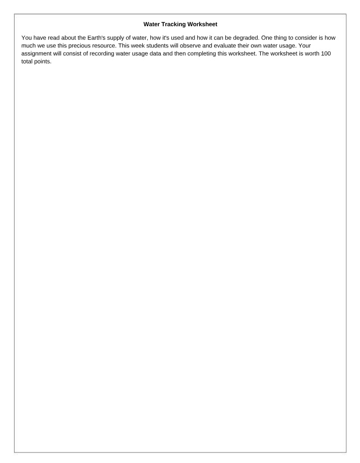 Worksheet for Water Tracking Assignment