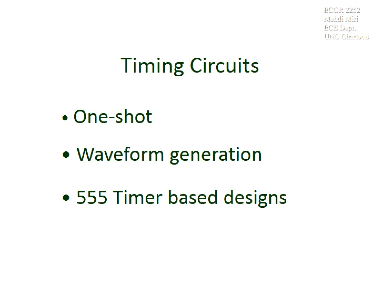 Circuits for Timing