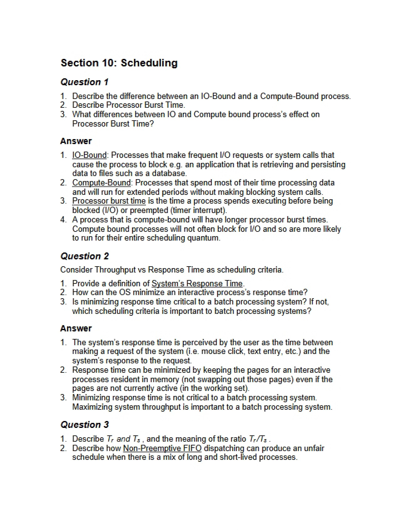Scheduling Section 10