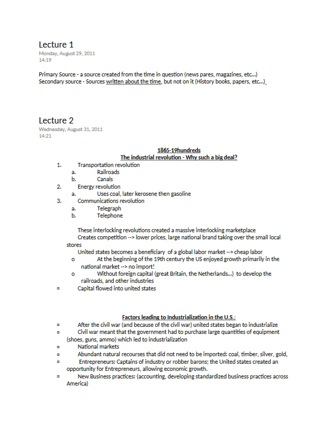 Modern American Civilization Class Notes