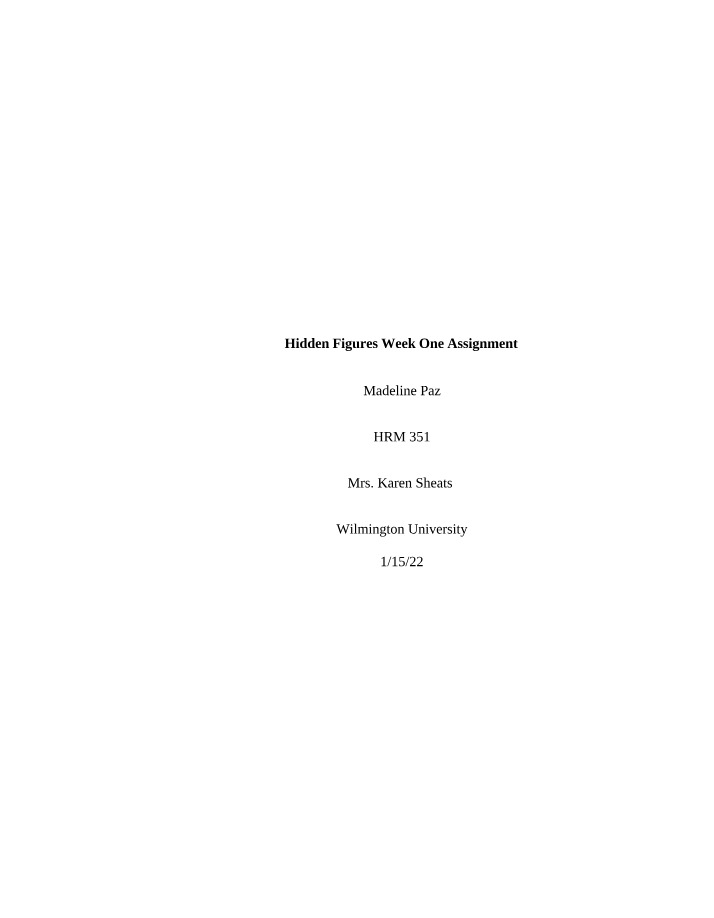 Week One Assignment - Hidden Figures