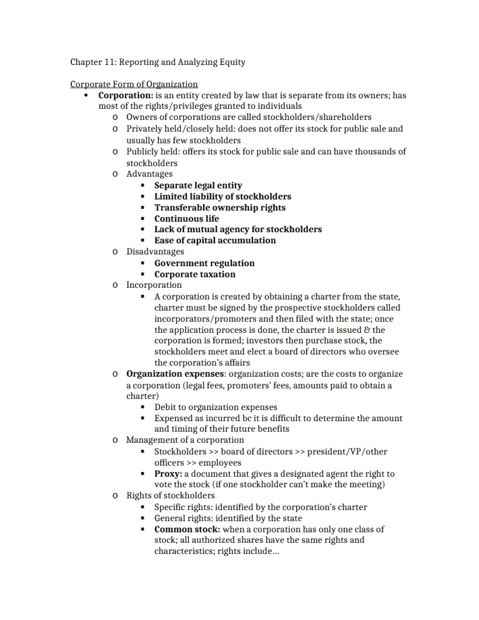 Reporting and Analyzing Equity (Chapter 11)