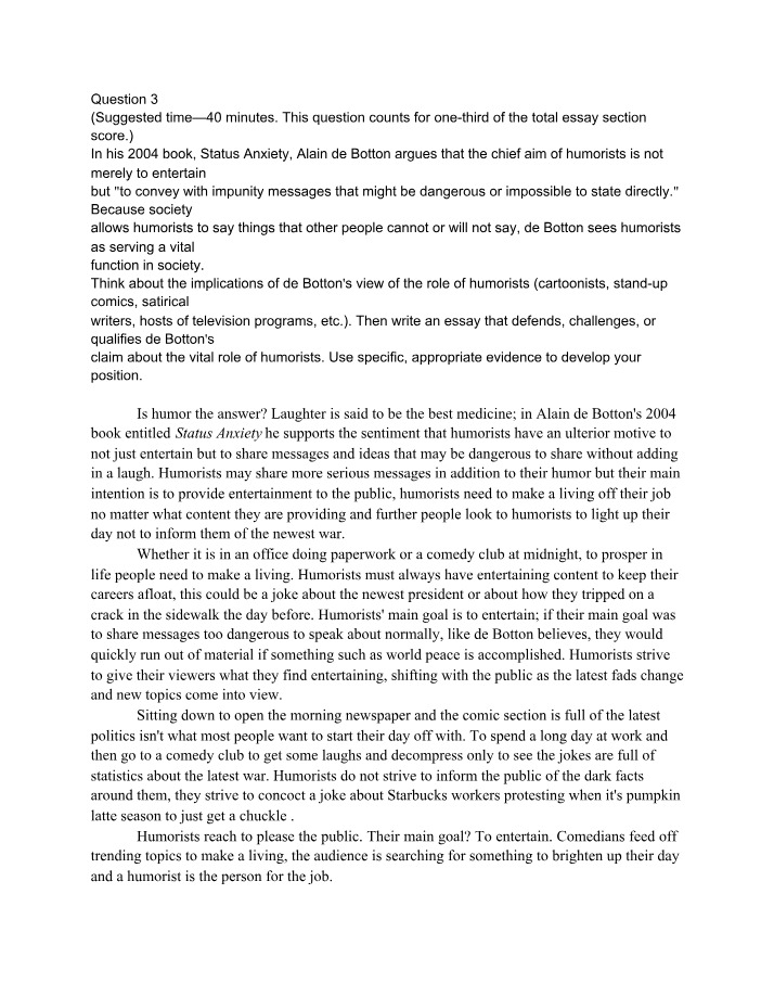 Humorists in Society - The Vital Role