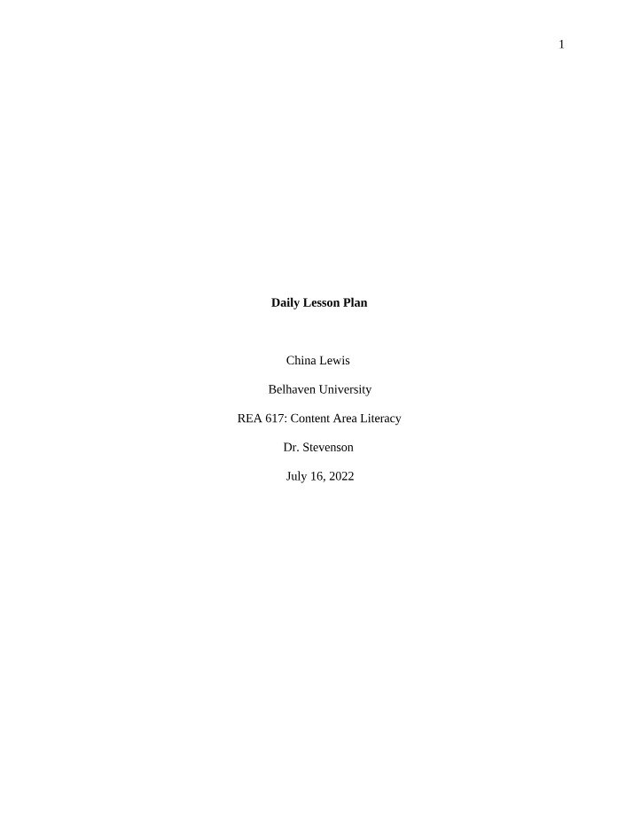 Lesson Plan for Developing Content Area Literacy Skills