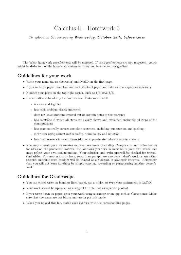 Homework 6 for Calculus II