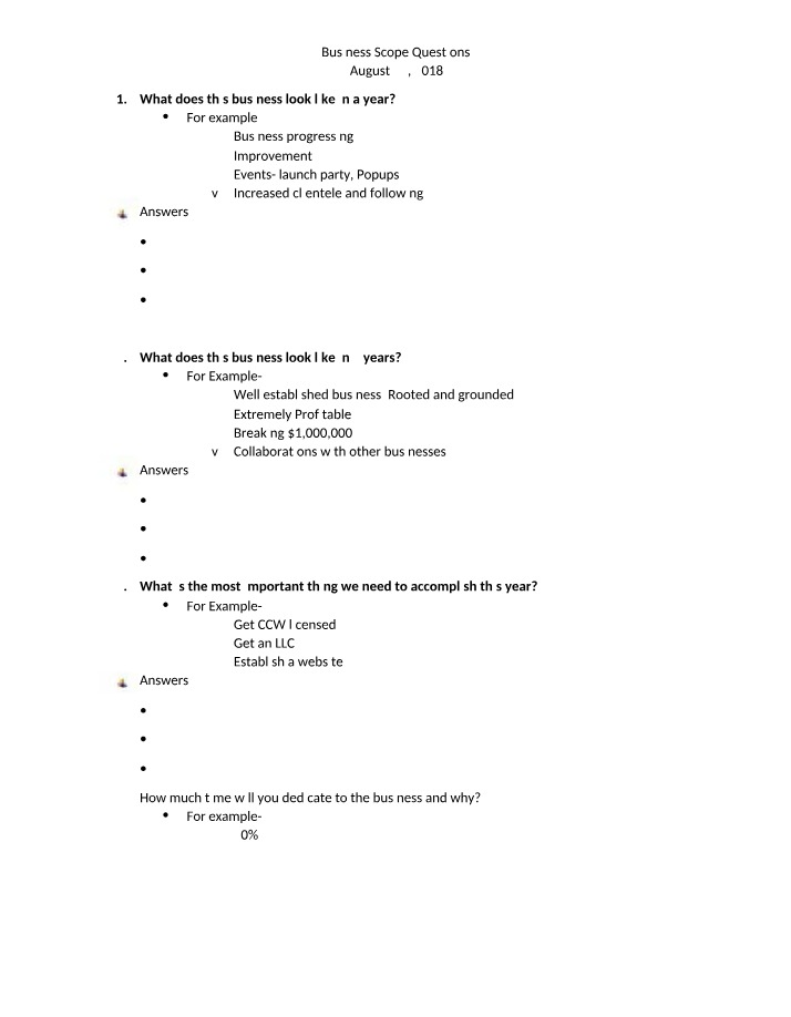 Questions on Business Scope