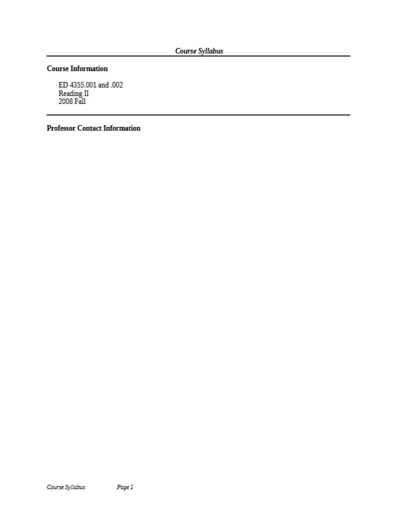 Syllabus for Reading II Reading To Learn (1)