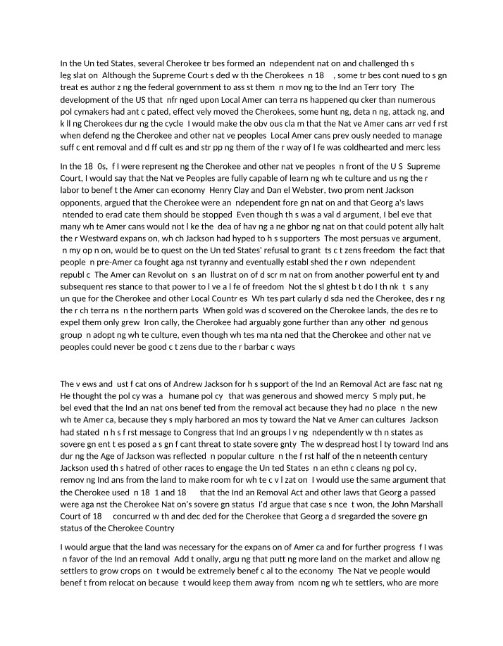 The Struggle of the Cherokee Nation and the Indian Removal Act