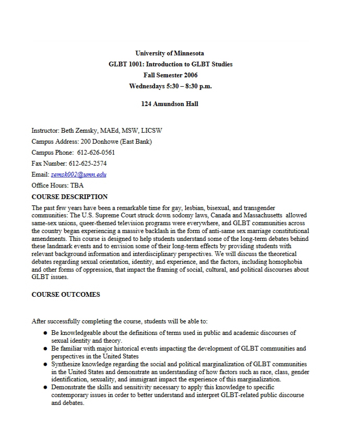 GLBT Studies Syllabus