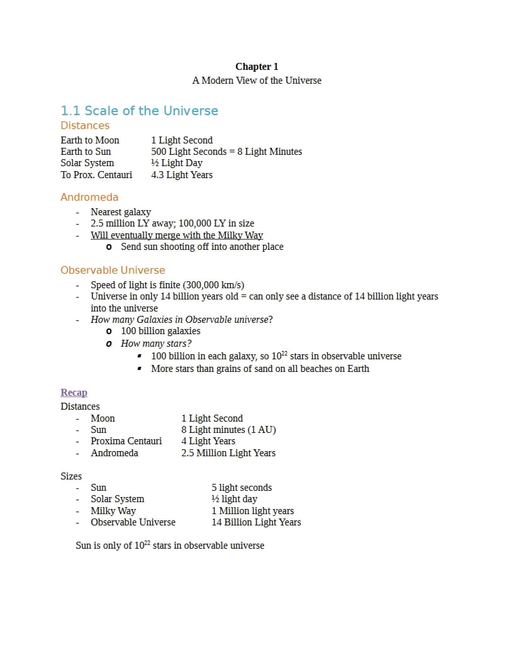 Final Notes for Astronomy