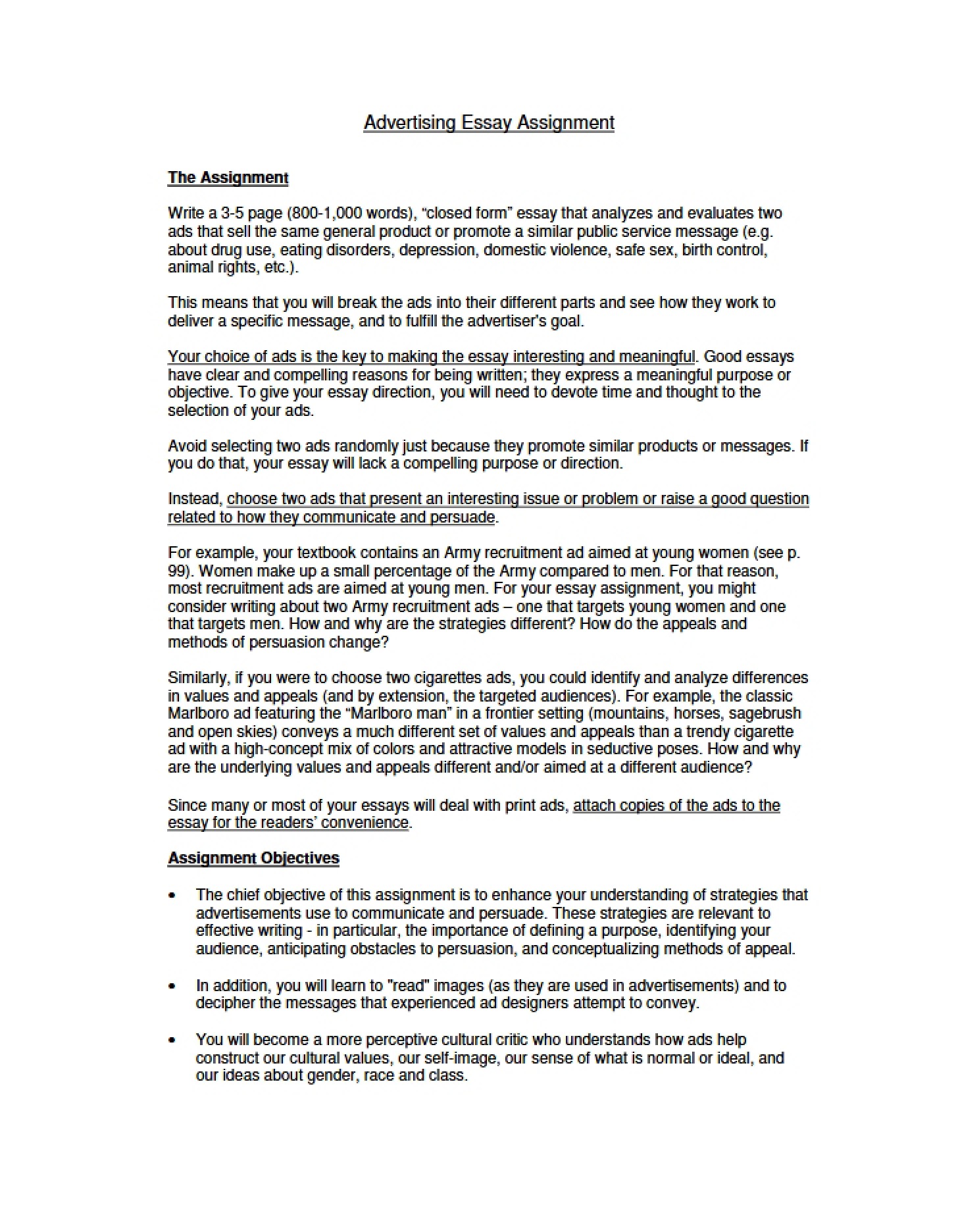Assignment Essay on Advertising