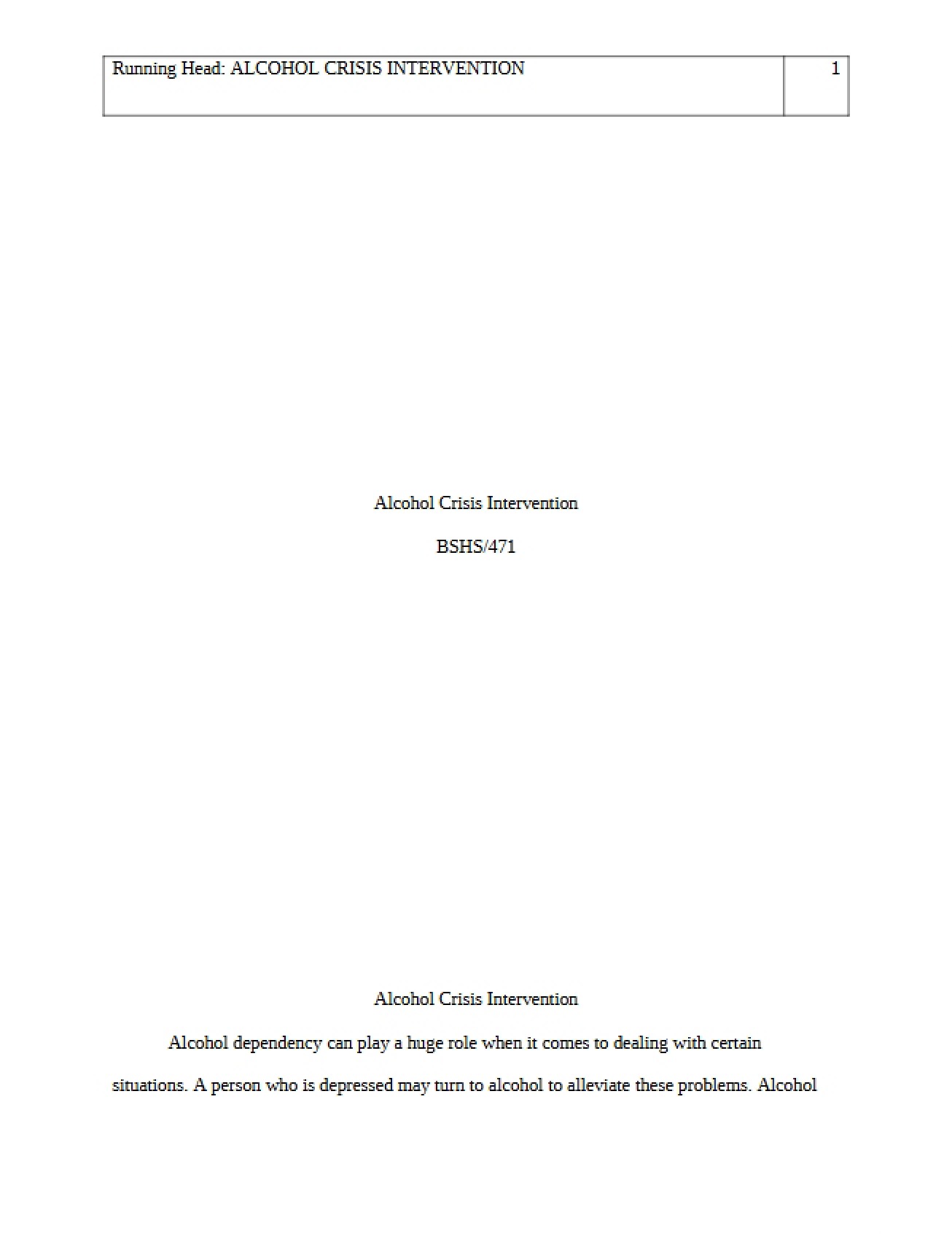 Intervention for Alcohol-Related Crises