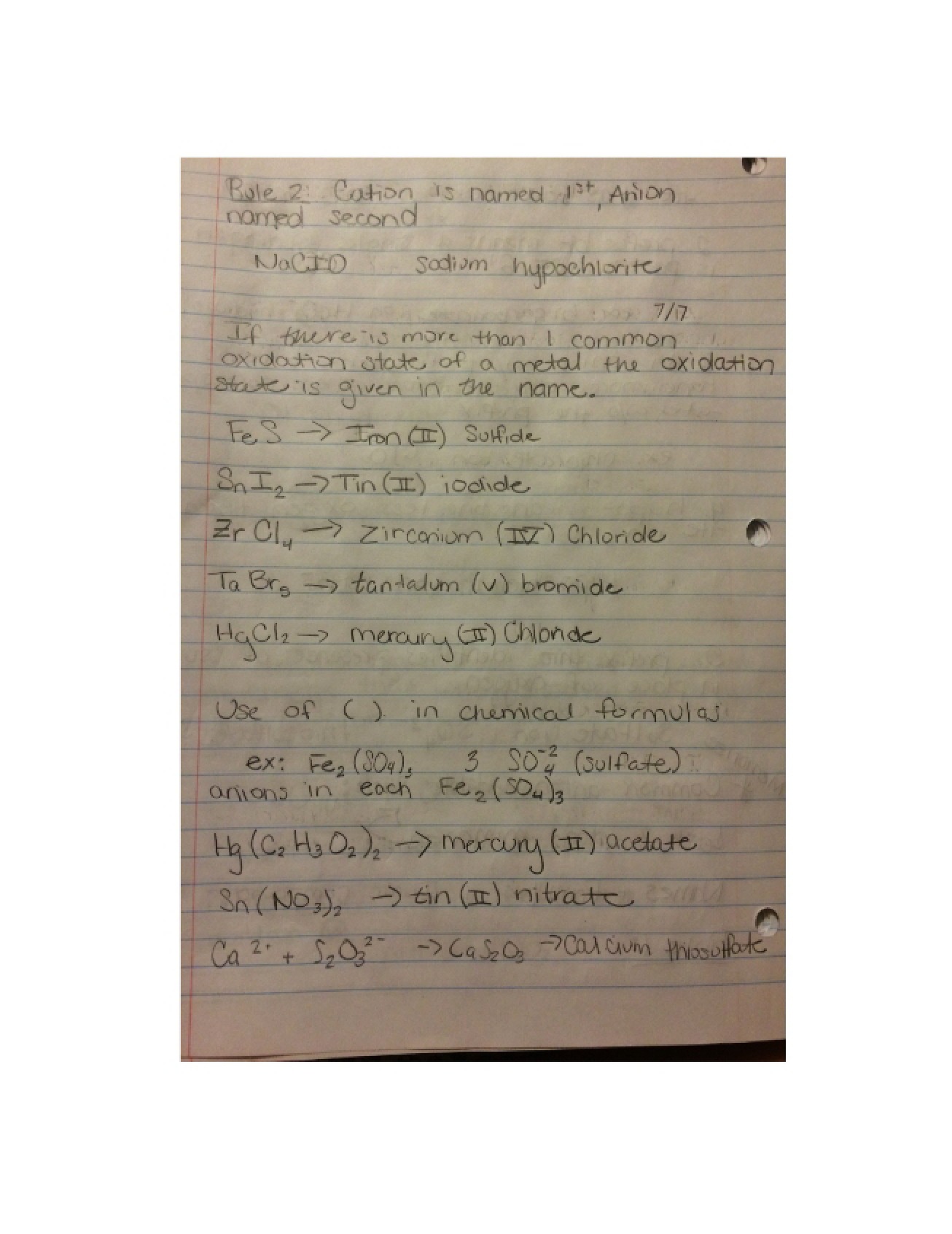 Chemistry Class Observations