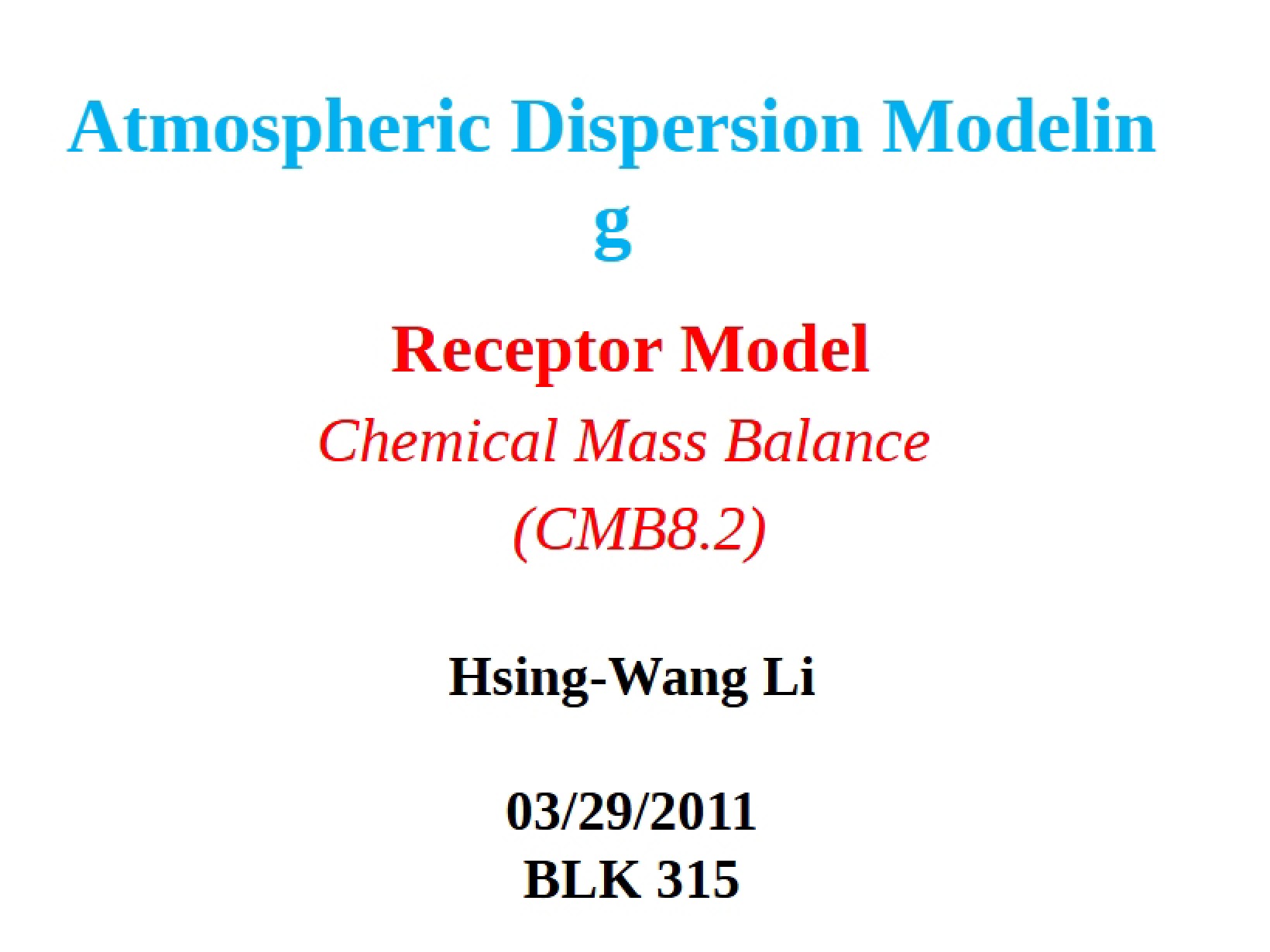 Modeling Atmospheric Dispersion