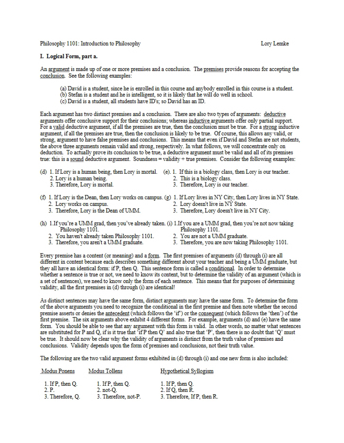 Handout on Logic