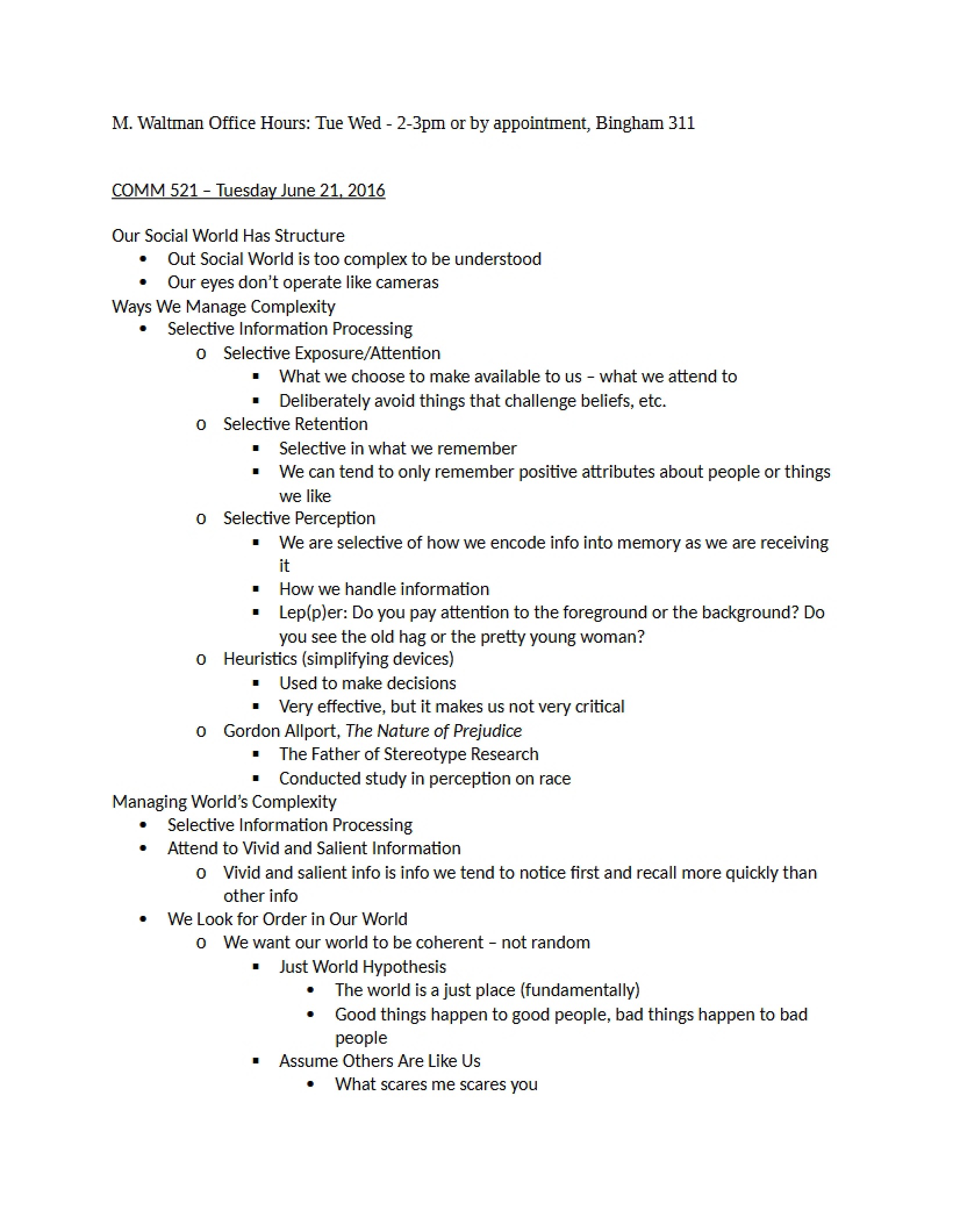 Class Notes June 21, 2016