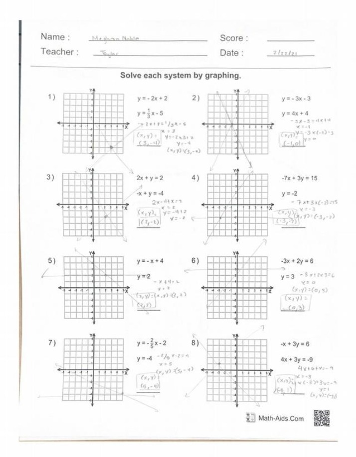 Graphing Worksheet - Systems of Equations