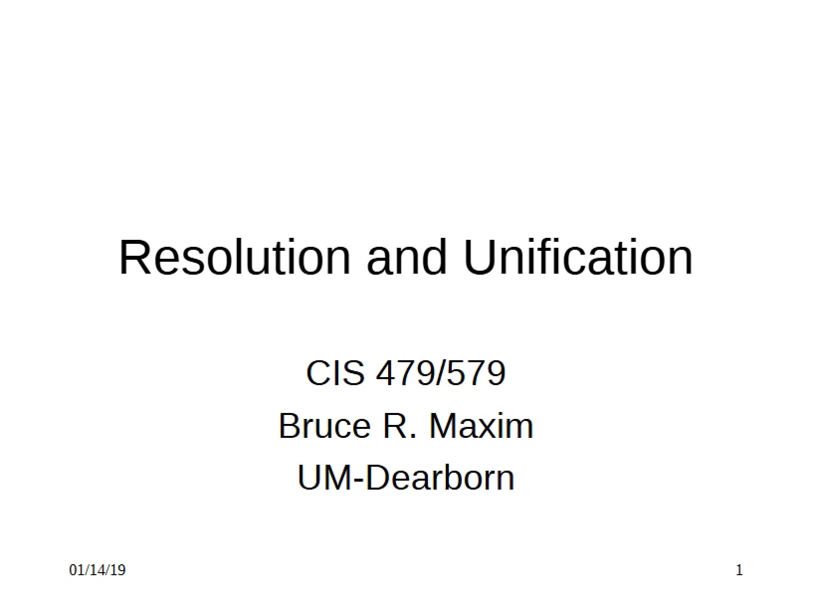 Unification and Resolution