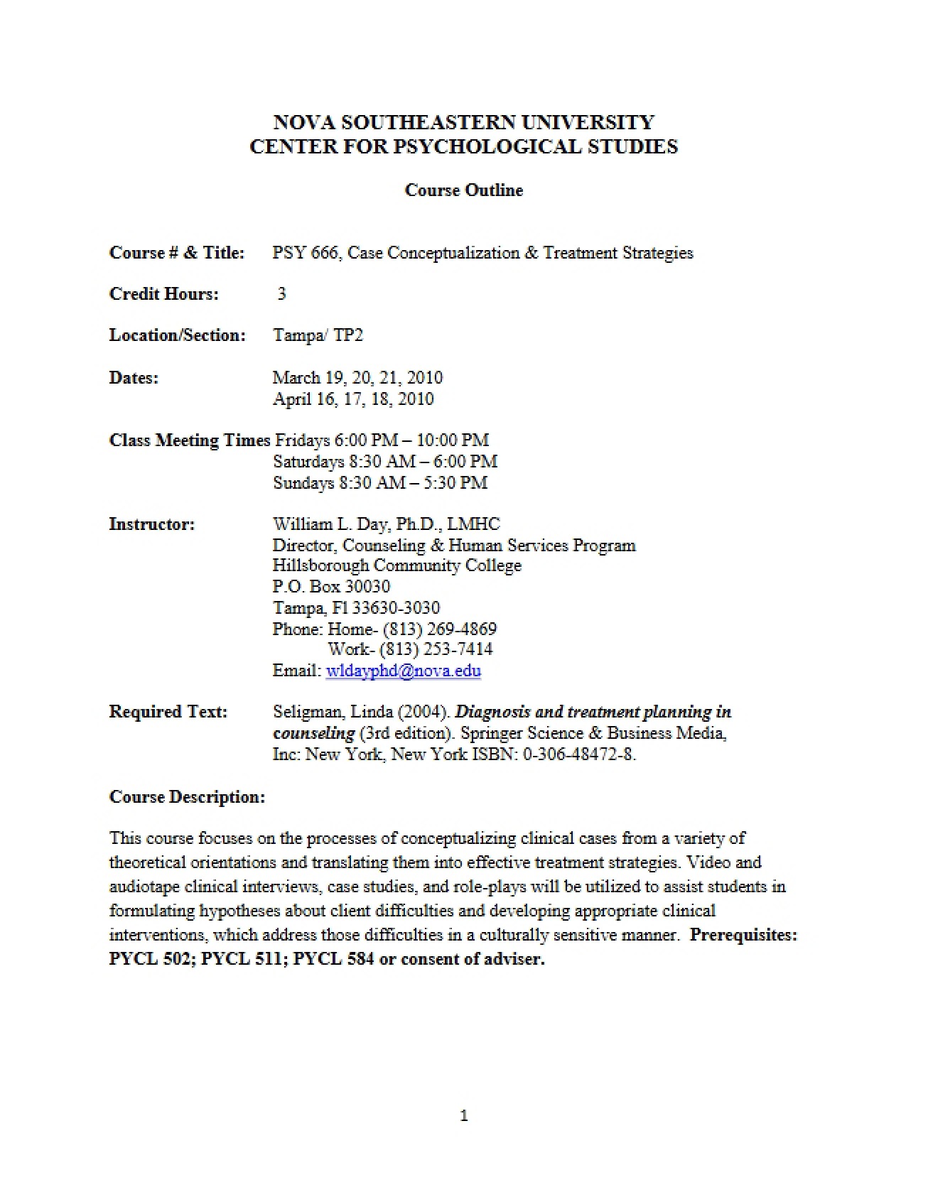 PSY 0666 Class Outline