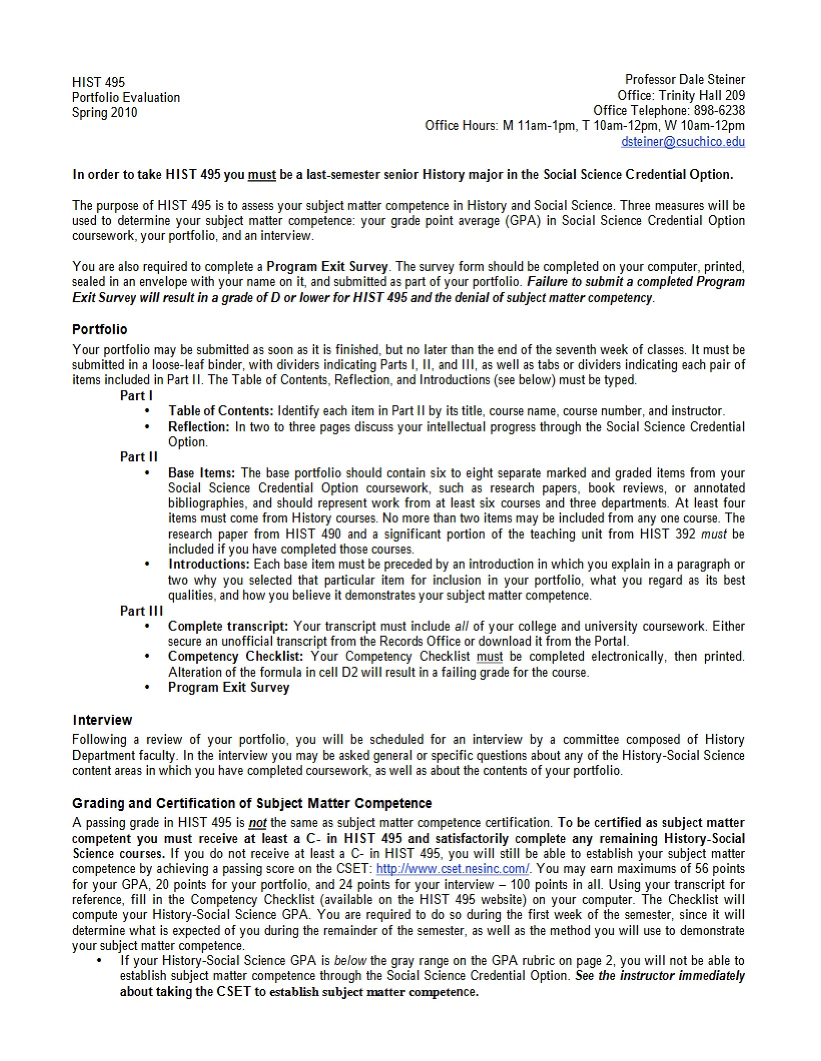 Evaluation of Portfolio Syllabus