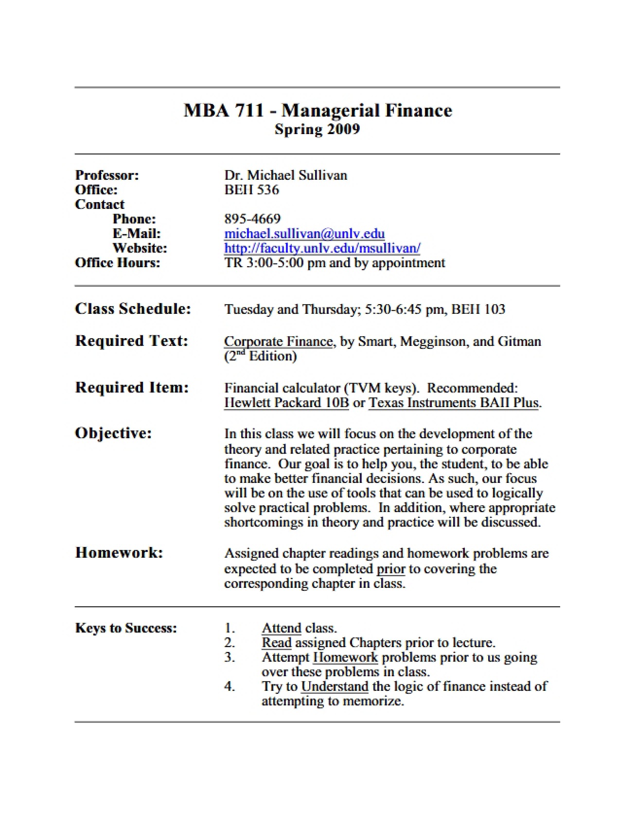 Managerial Finance Syllabus