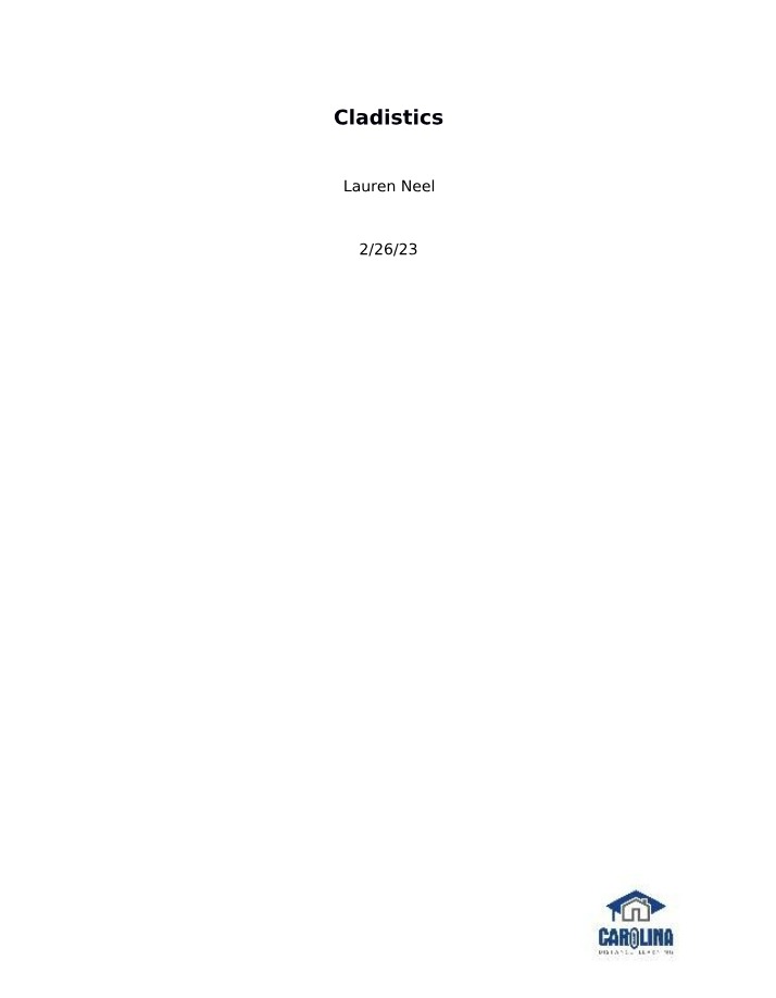 Cladistics Activity - Data and Trees