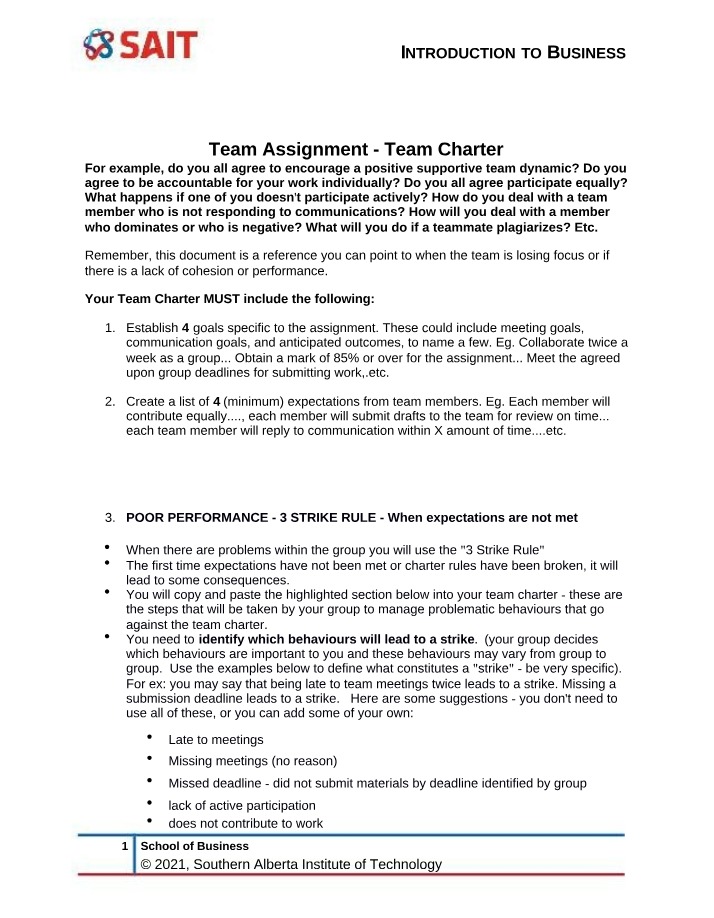 Goals and Expectations Team Charter
