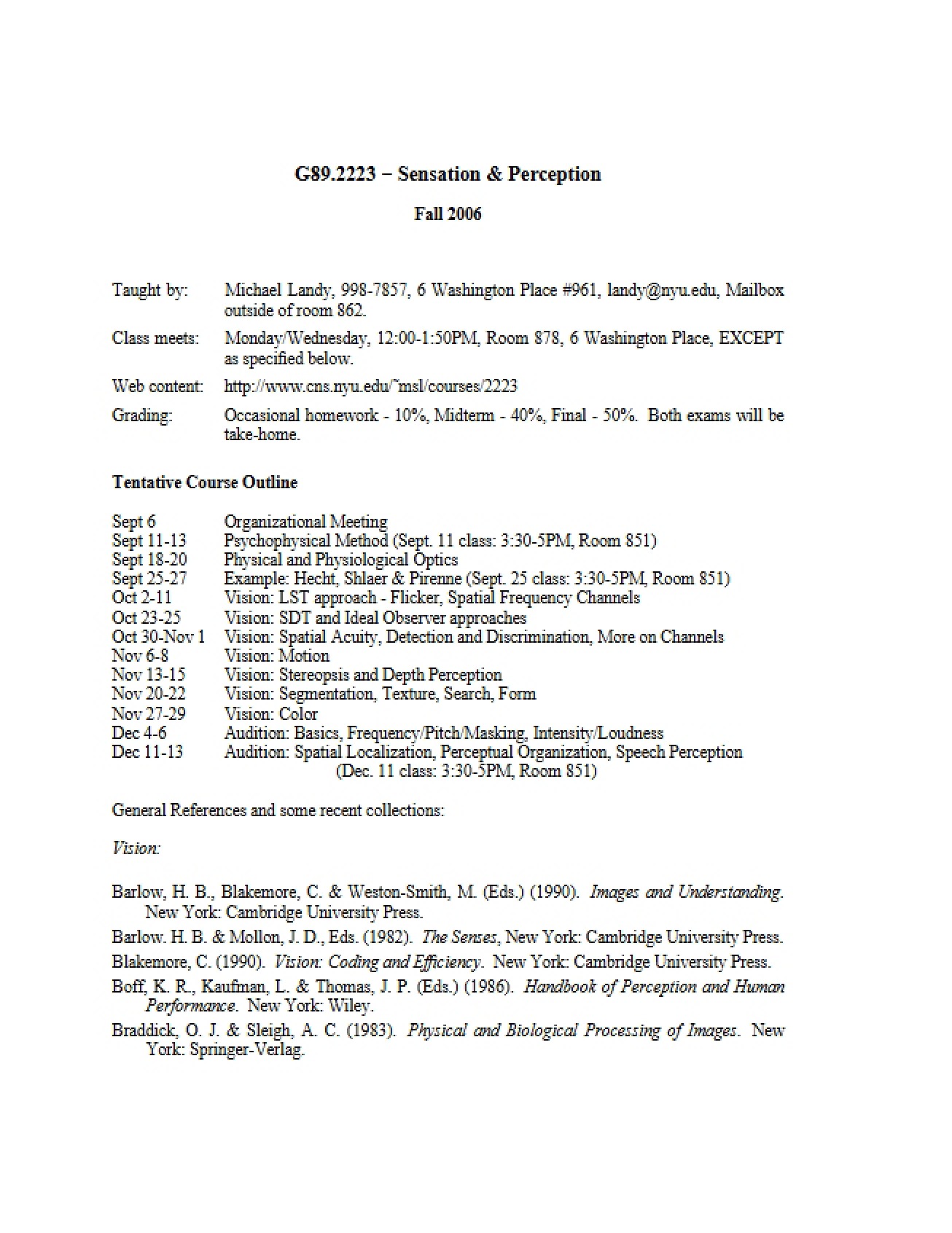 Perception Course Syllabus
