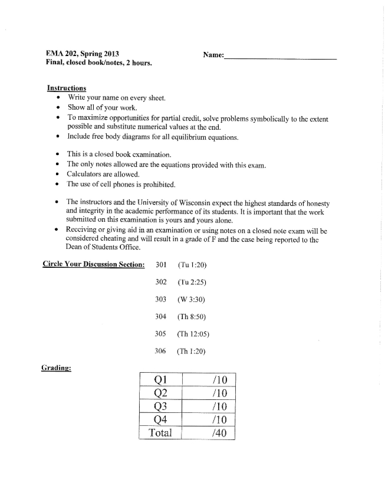 Solution for Final Exam Spring 2013