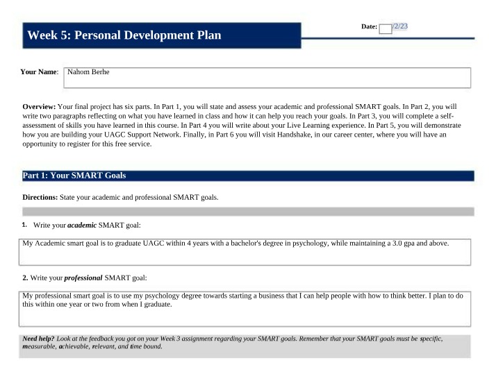 Personal Development Plan - Week 5