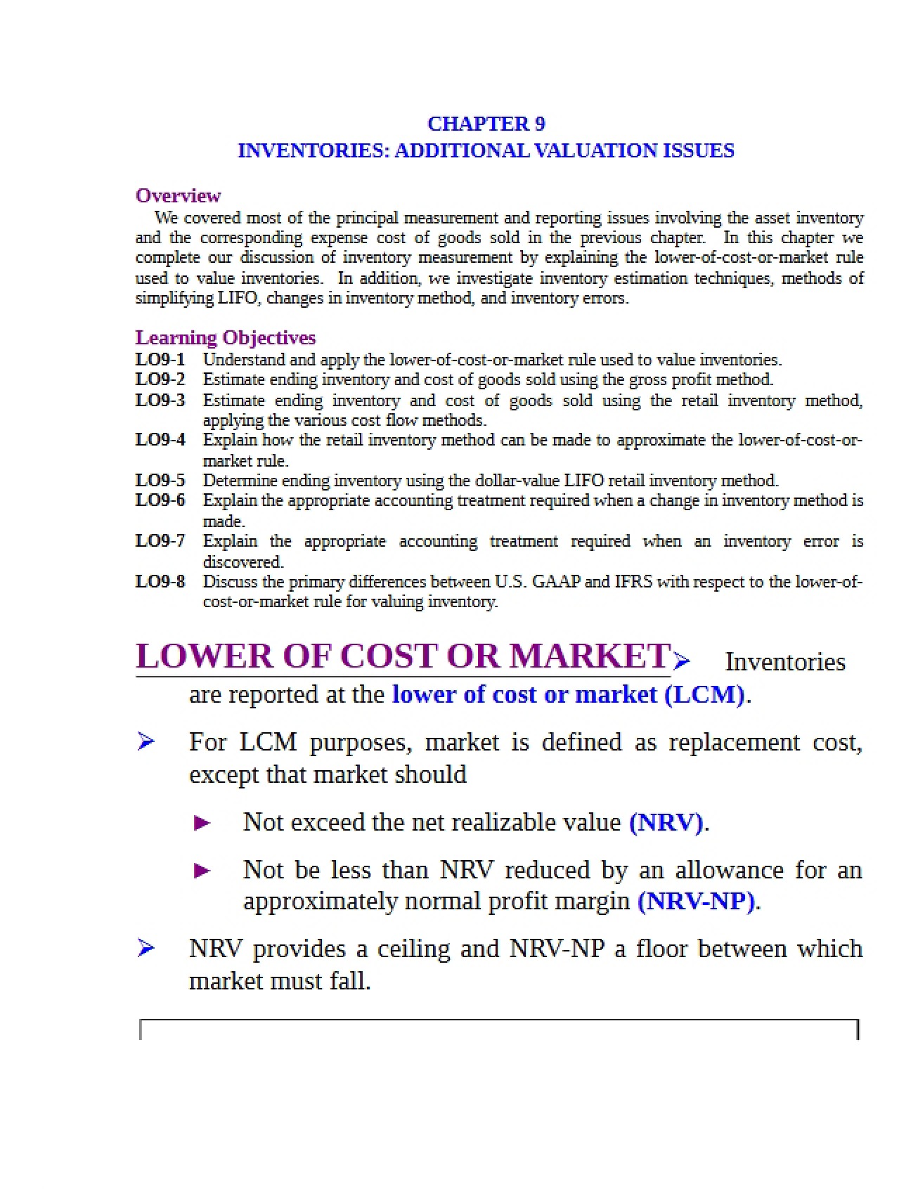 Ninth Chapter Additional Valuation Issues for Inventories