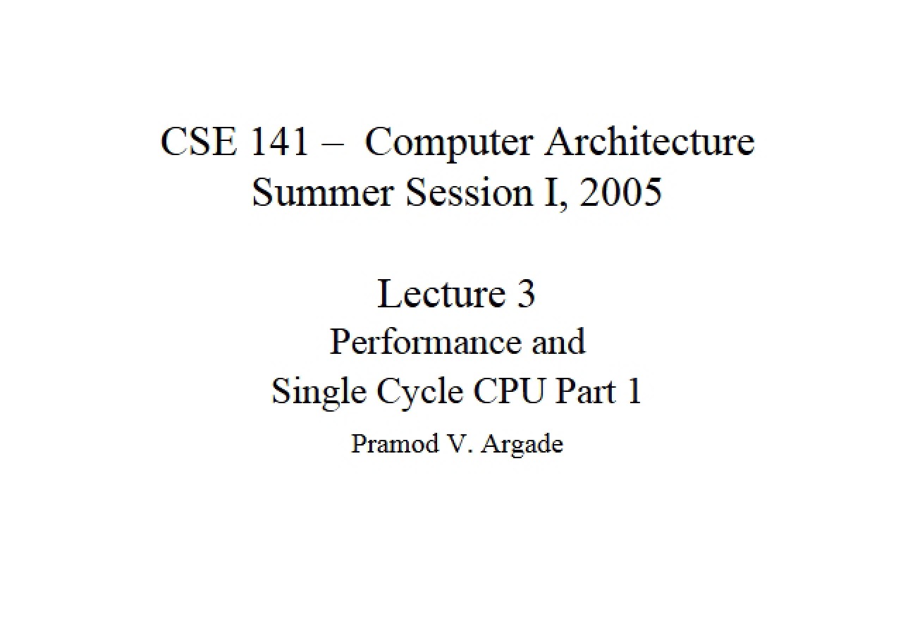 Single Cycle CPU Performance Part 1