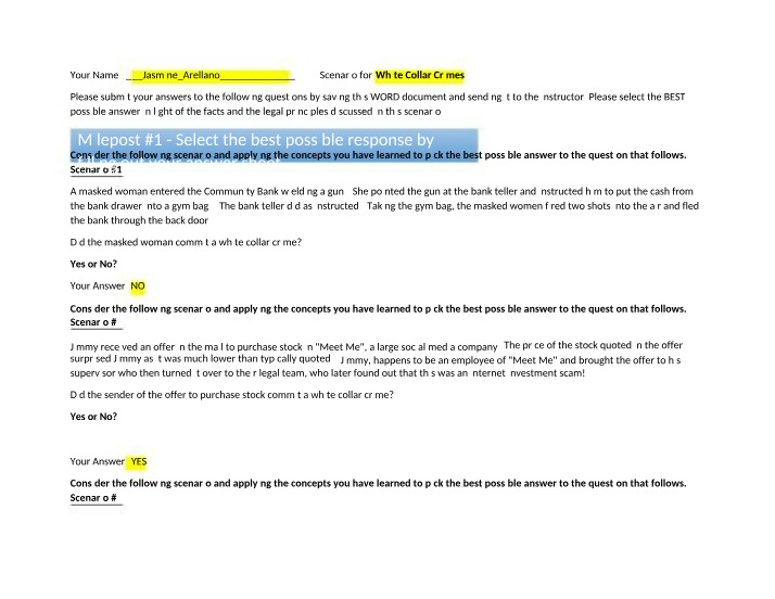 White Collar Crime Scenario - Jasmine Arellano