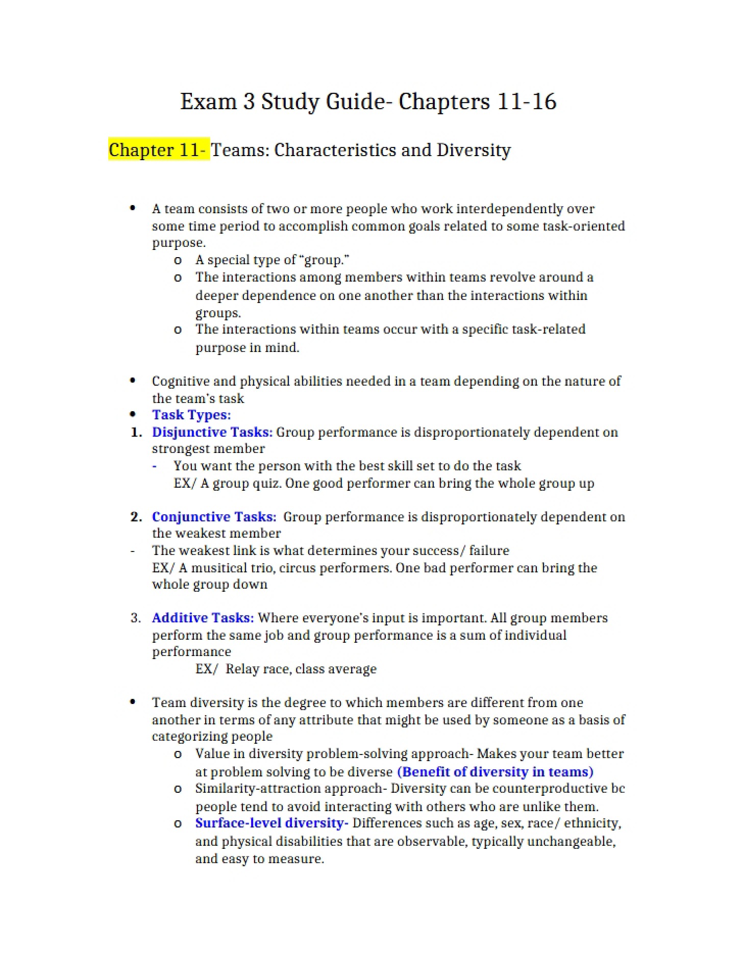 Study Guide for Exam 3