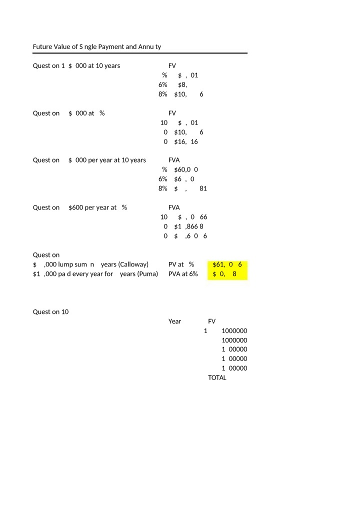 Excel Time Value of Money - Assignment 3 Answer