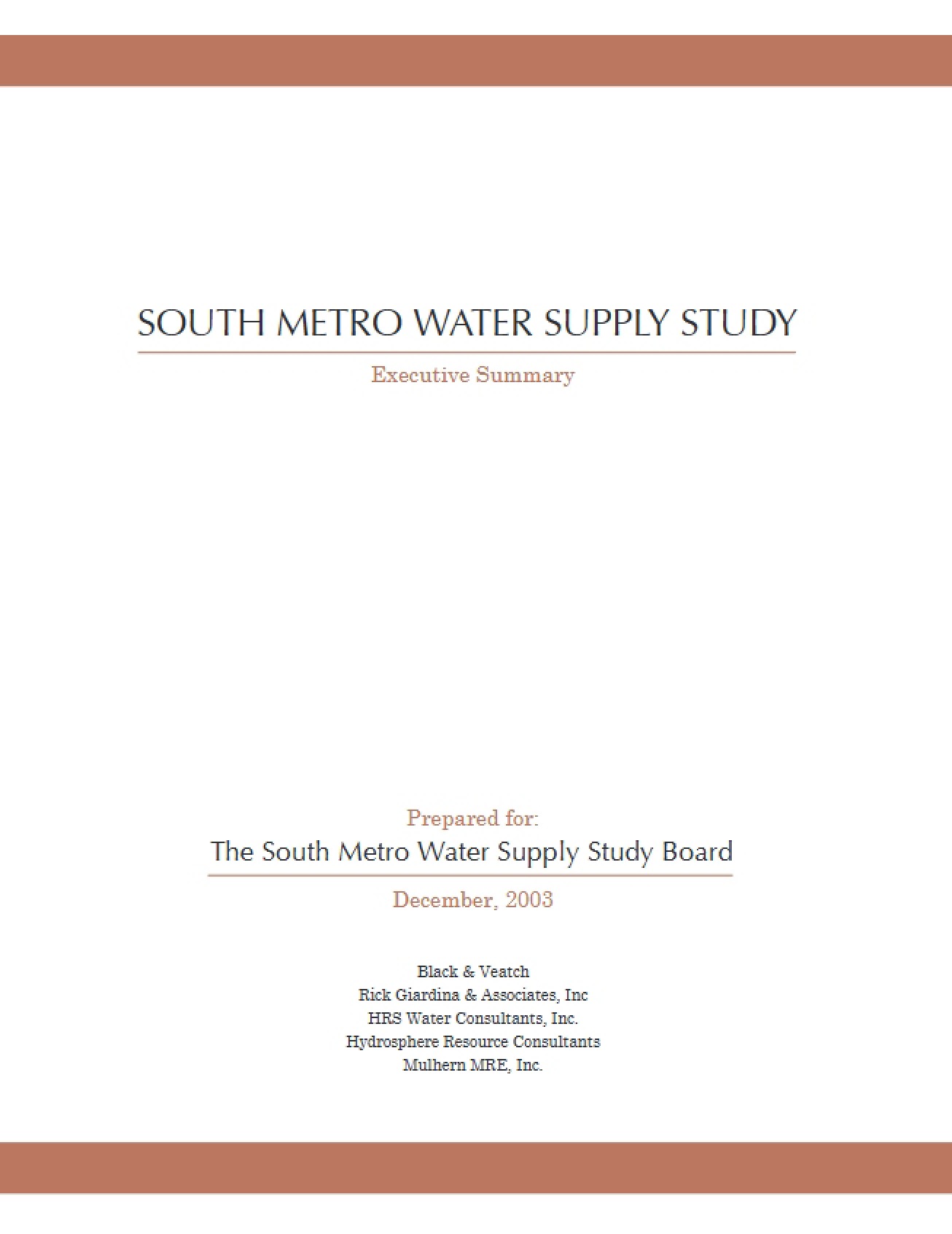 Water Supply Study for South Metro