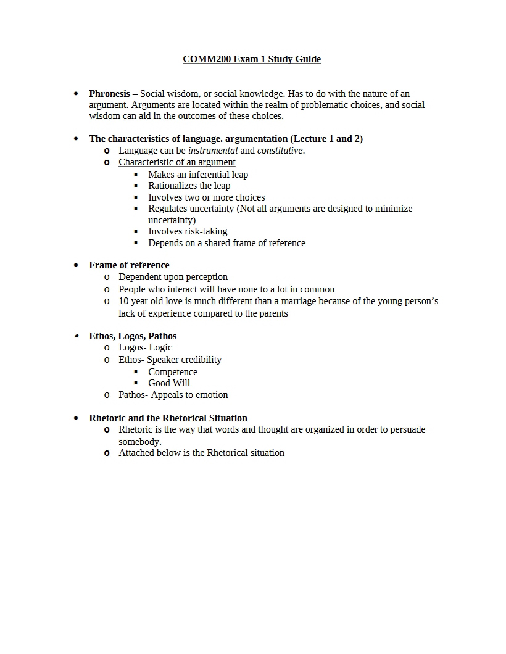 Study Guide for First Exam
