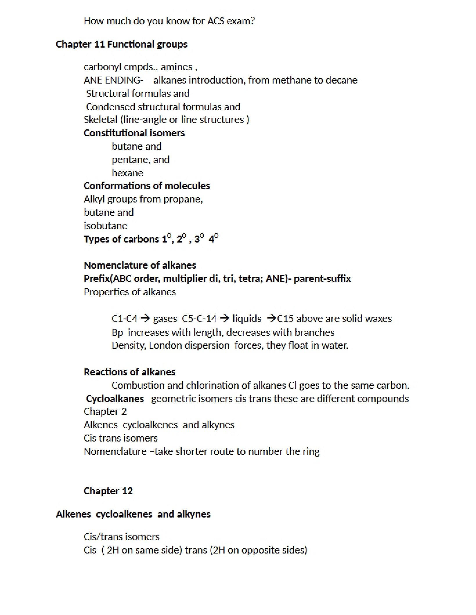 Study Guide Alkanes to Alcohols (ACS)
