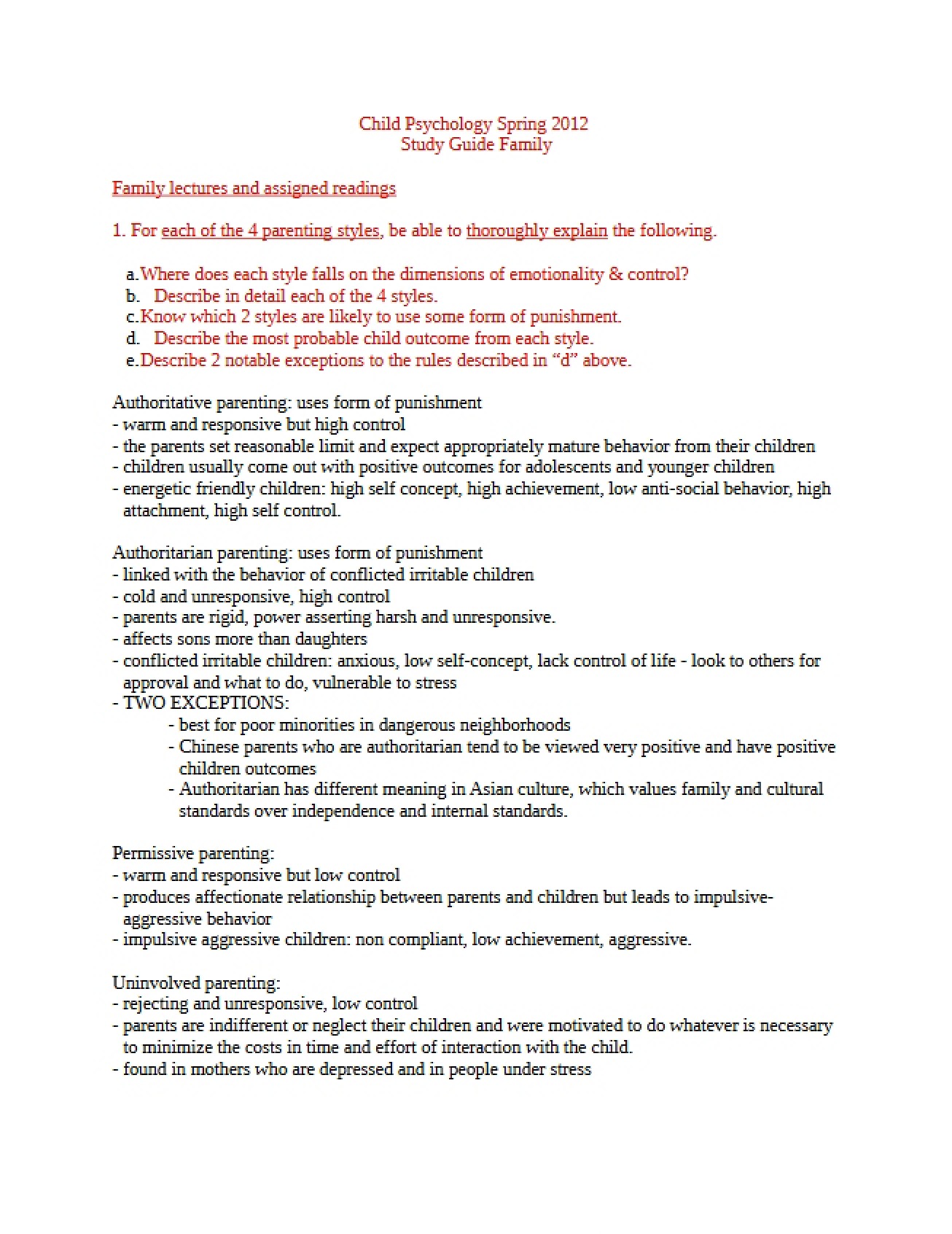 Child Psychology Study Guide, Part Nine