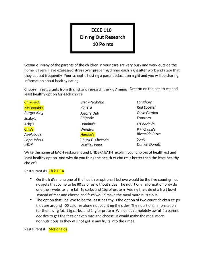 Dining Out Research (ECCE 1105)