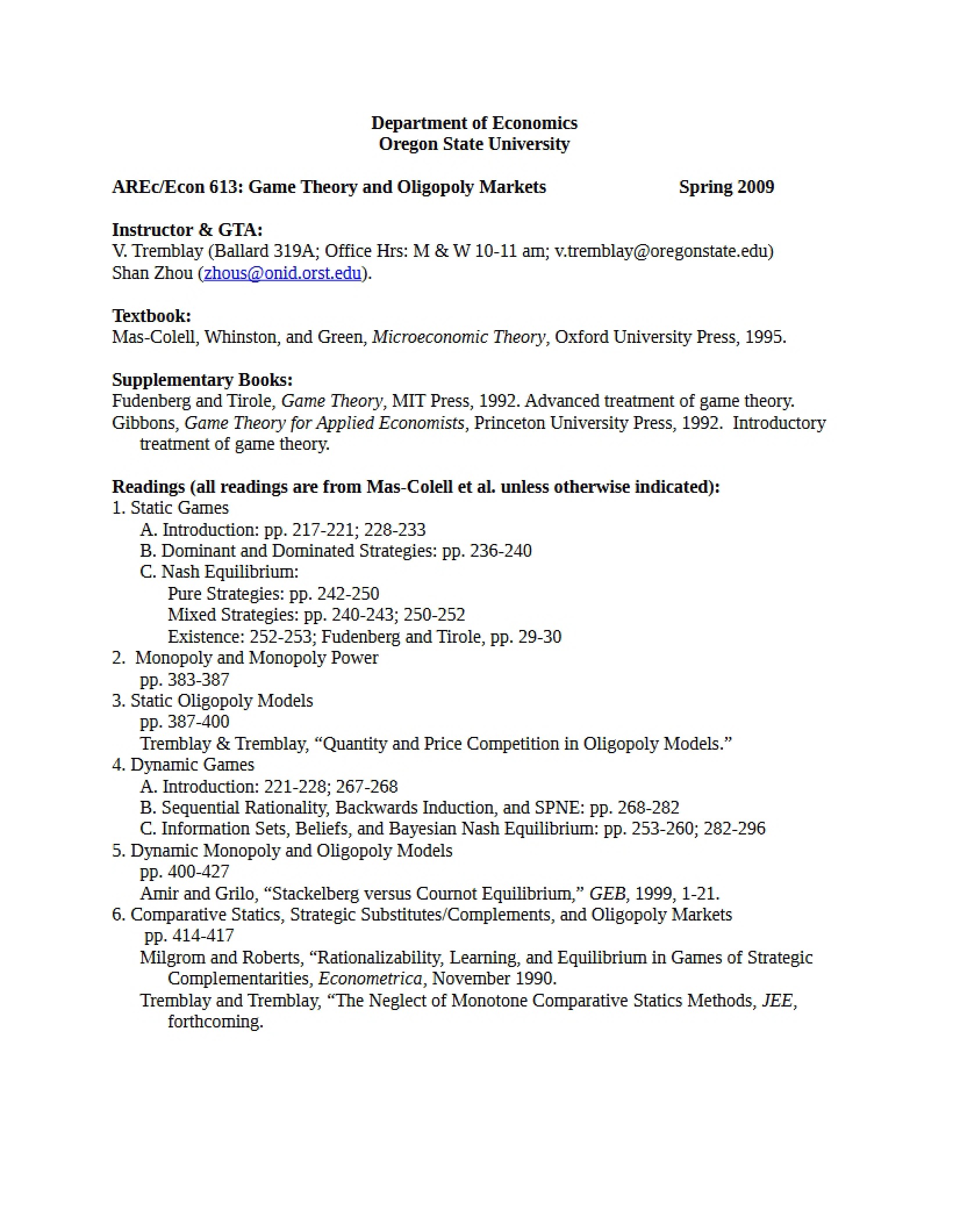 Advanced Micro Theory Syllabus