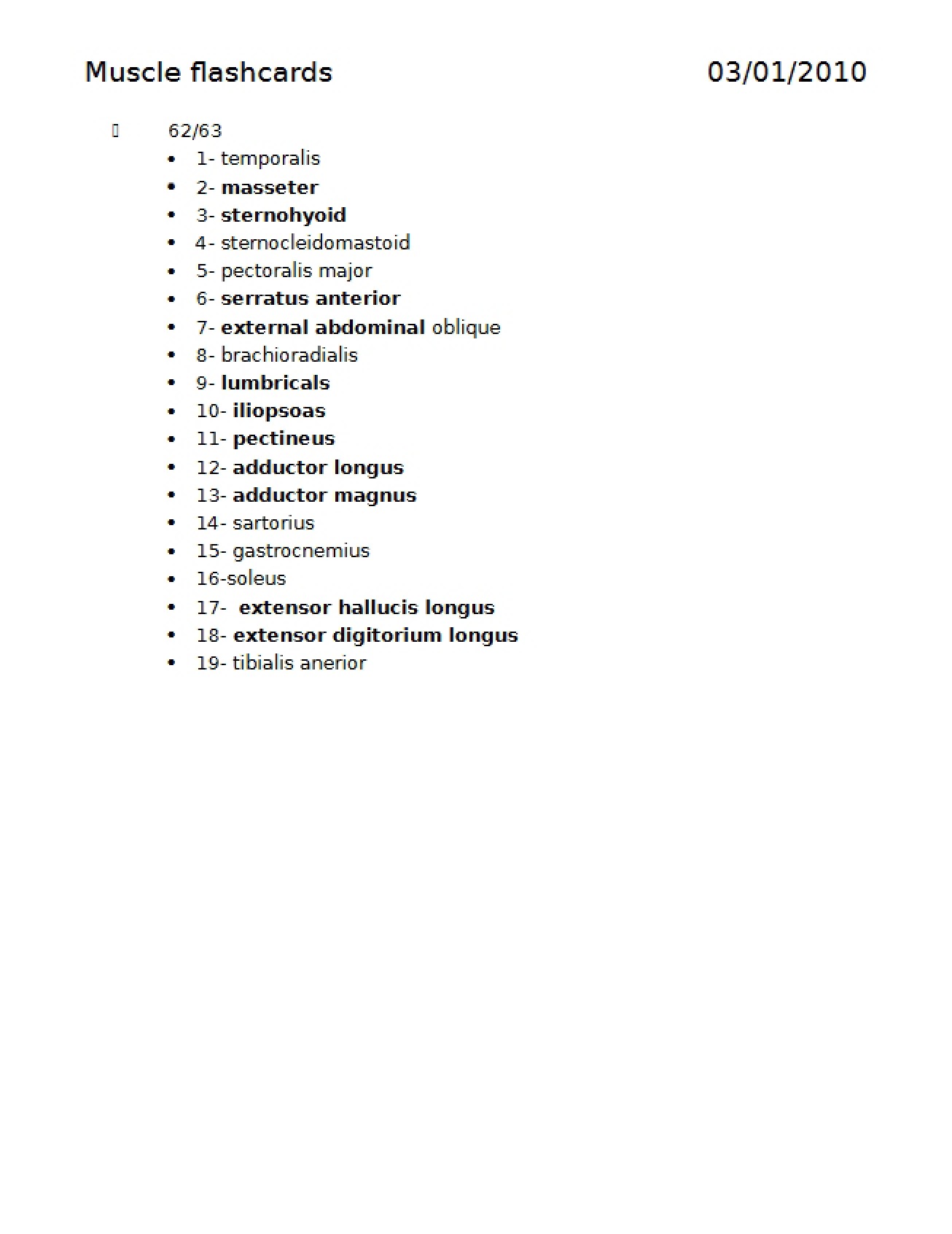 Flashcards for Muscle Study