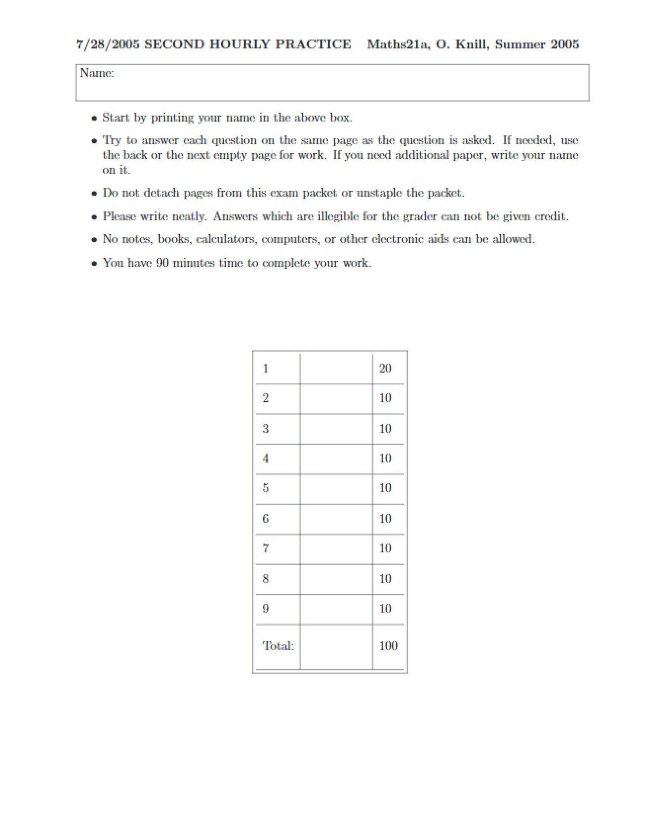 General Hourly Two Practice Material