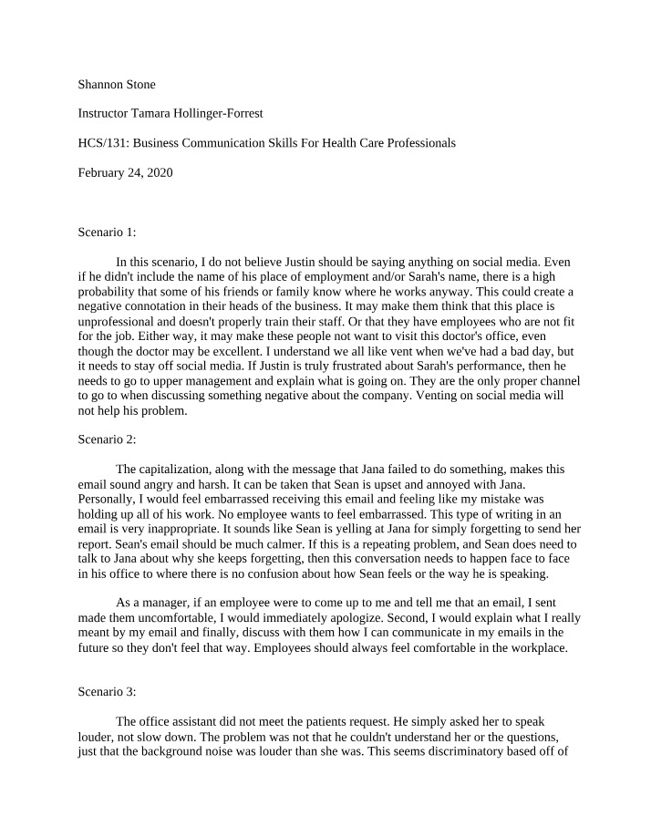 Week One Assignment - HCS 131