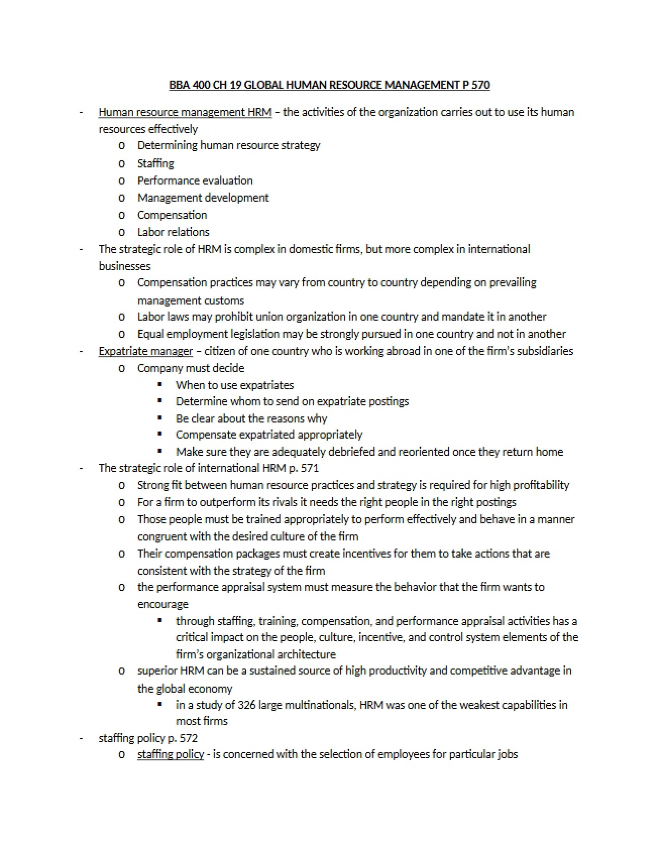 Chapter 19 Global Human Resource Management