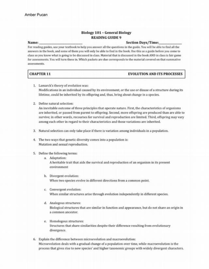 BIOL 101 Reading Guide 9 - General Biology