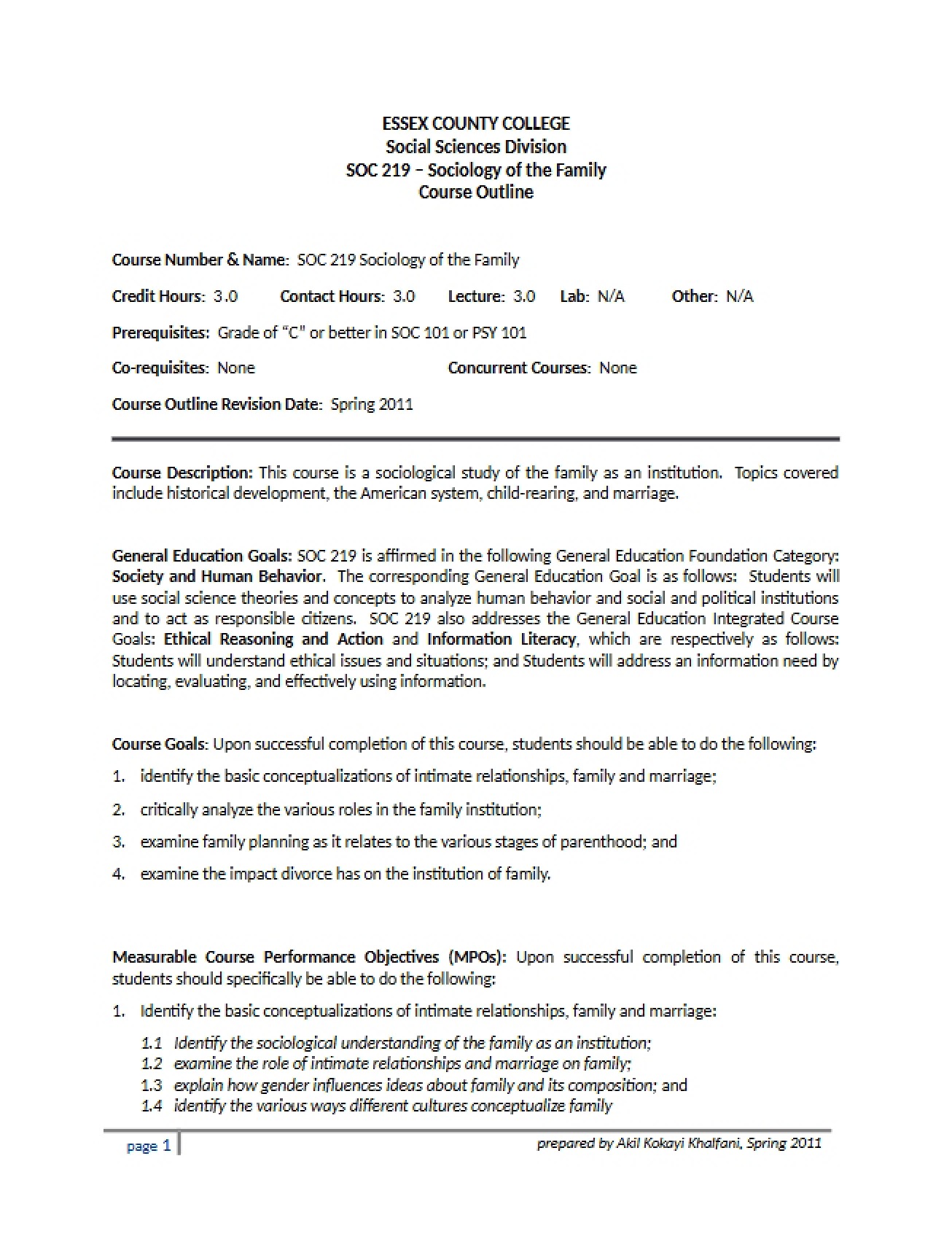 Family Sociology Course Plan