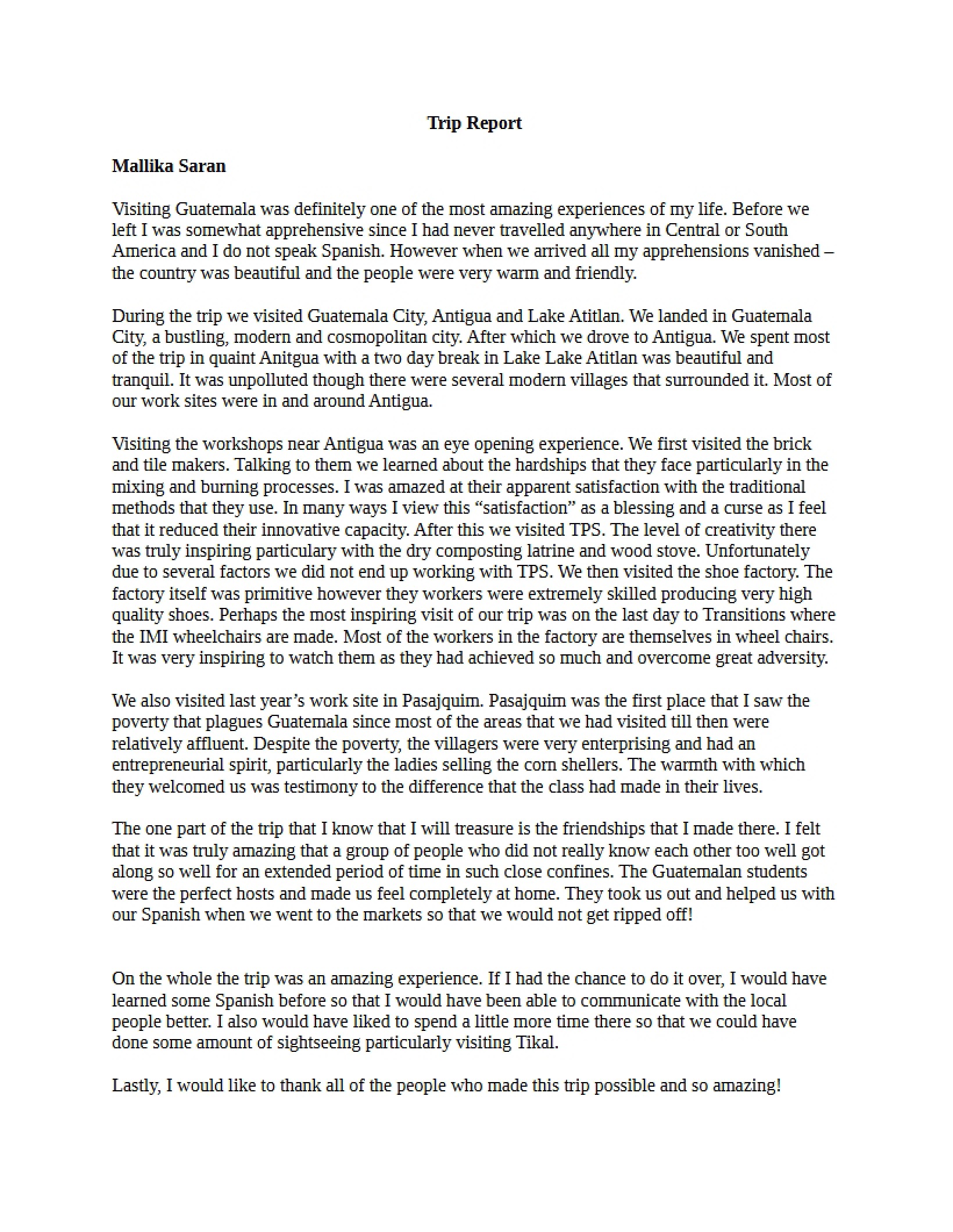 Report on Field Trip