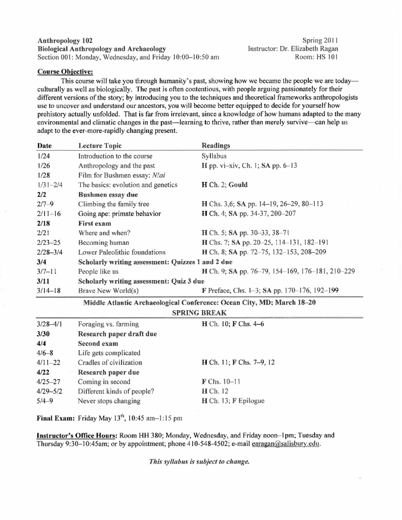 Syllabus Biological Anthropology